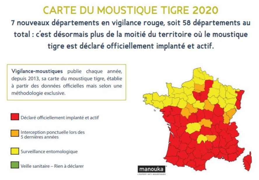 Carte 2020 de la présence des moustiques en France