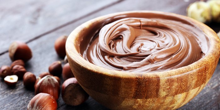 homemade hazelnut spread in wooden bowl hazelnut nougat cream