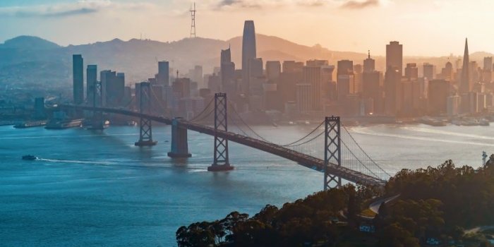 aerial view of the bay bridge in san francisco, ca