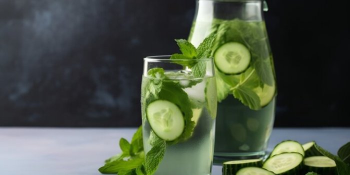 Lâeau au concombre et Ã  la menthe