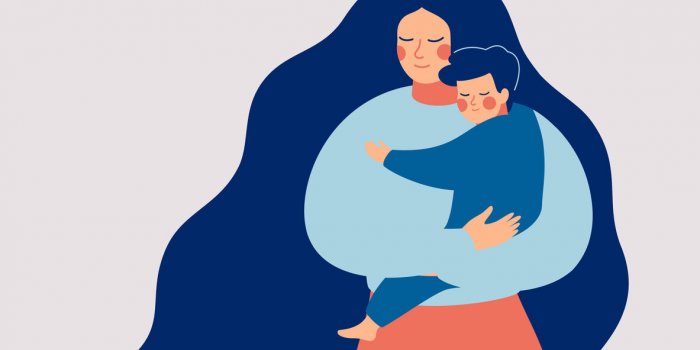 young mother holds her son with care and love happy mothers day concept with mom and small boy vector illustration