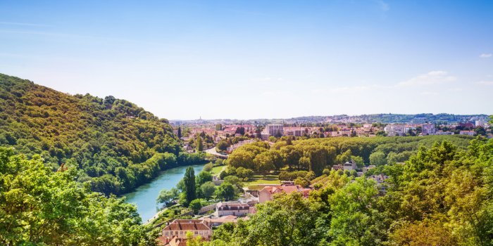 aerial view of besancon landscape with the doubs river in summer