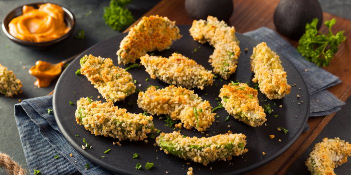 homemade breaded fried avocado fries with chipotle sauce