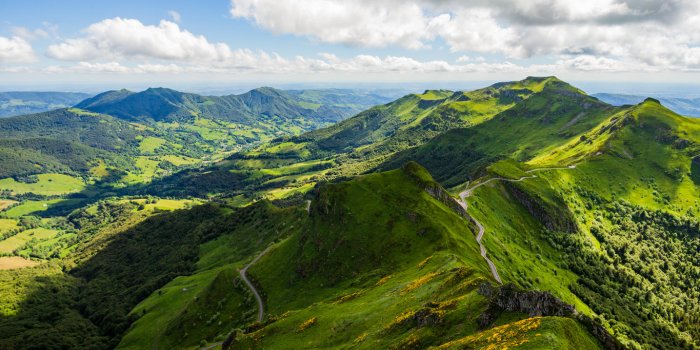 landscape of volcanic mountains (view from puy mary, massif central, france)