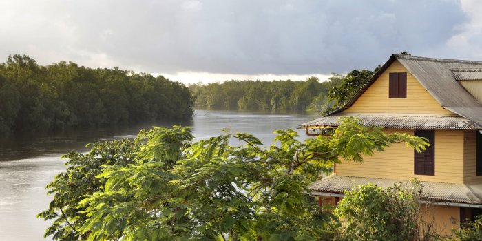view on oyak river, roura village, french guiana france