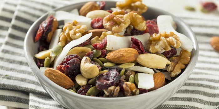 healthy homemade superfood trail mix with nuts and fruit