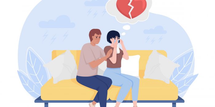 heartbroken girlfriend flat concept vector illustration support in relationship editable 2d cartoon characters on white f...