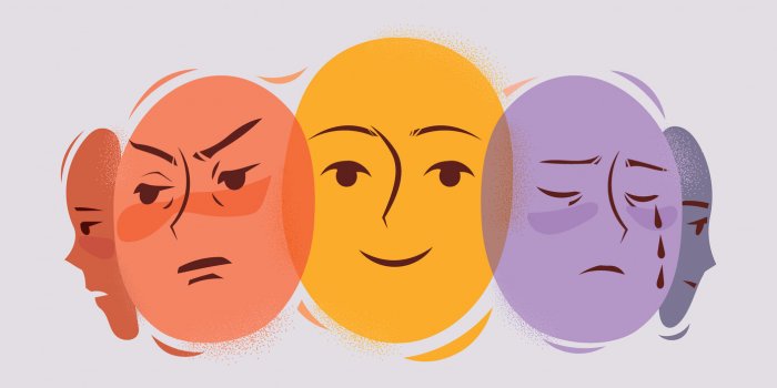 various emotions and facial expressions of one person