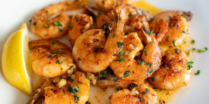 pan fried butter garlic shrimp on plate