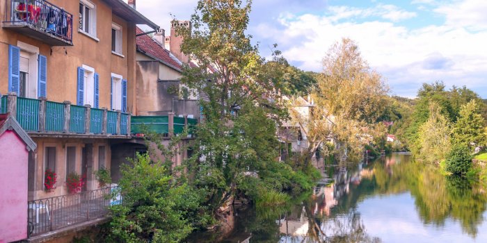 indre is a department of france located in the center-valle de loire region you can see the houses on the banks of the ri...