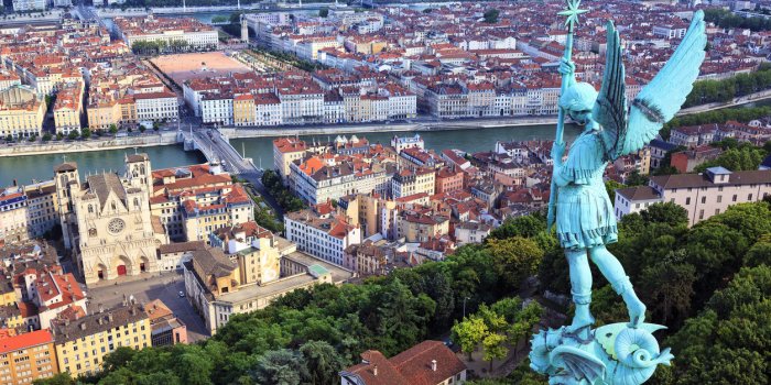 famous view of lyon from the top of notre dame de fourviere
