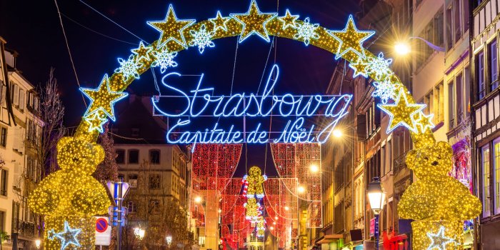 entrance to the city centre of strasbourg on christmas time