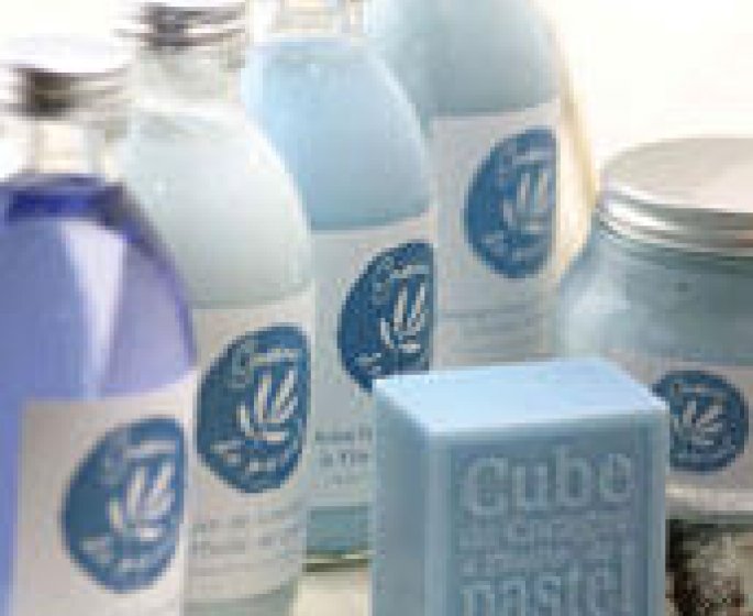 Cream in blue...
