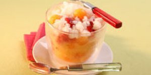 Soupe de melons et fraises, granite au citron jaune et gingembre