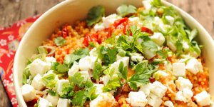 Boulgour au Salakis nature aux crevettes a la tomate