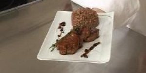 Risotto au cacao et medaillons de porc