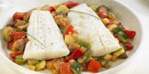 Cabillaud a la bulgare et ratatouille safranee