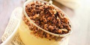 Panna Cotta a la vanille, coulis de mangue et crumble d’avoine 